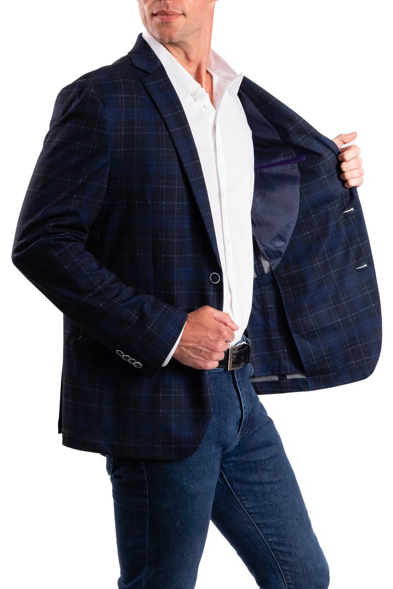 Navy Plaid Knit Sport Coat, Alternate, color, NAVY