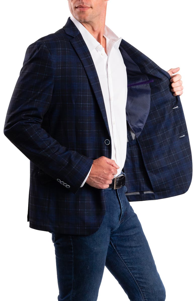 SAVILE ROW CO Navy Plaid Knit Sport Coat, Alternate, color, Navy