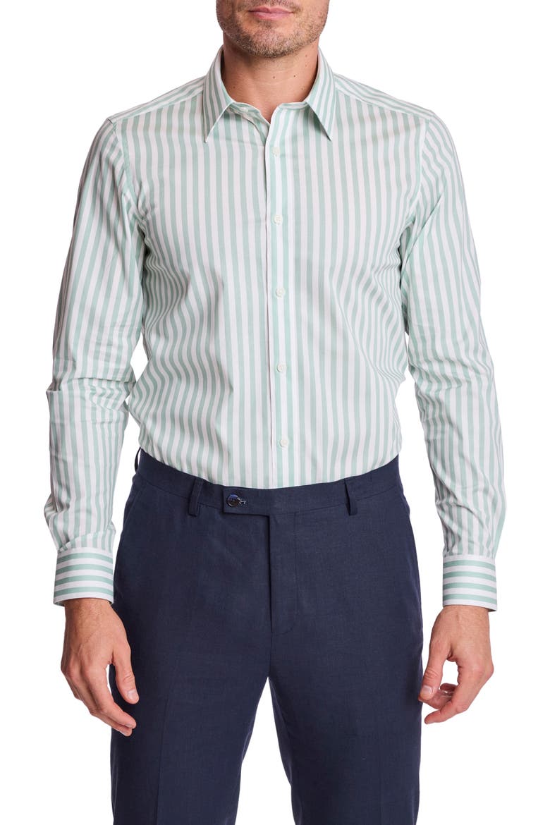 Parker Trim Fit Stretch Cotton Button-Up Shirt, Main, color, MINT WHITE STRIPES