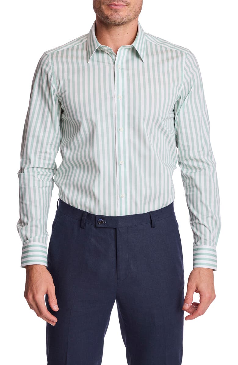 PAISLEY & GRAY Parker Trim Fit Stretch Cotton Button-Up Shirt, Main, color, Mint White Stripes