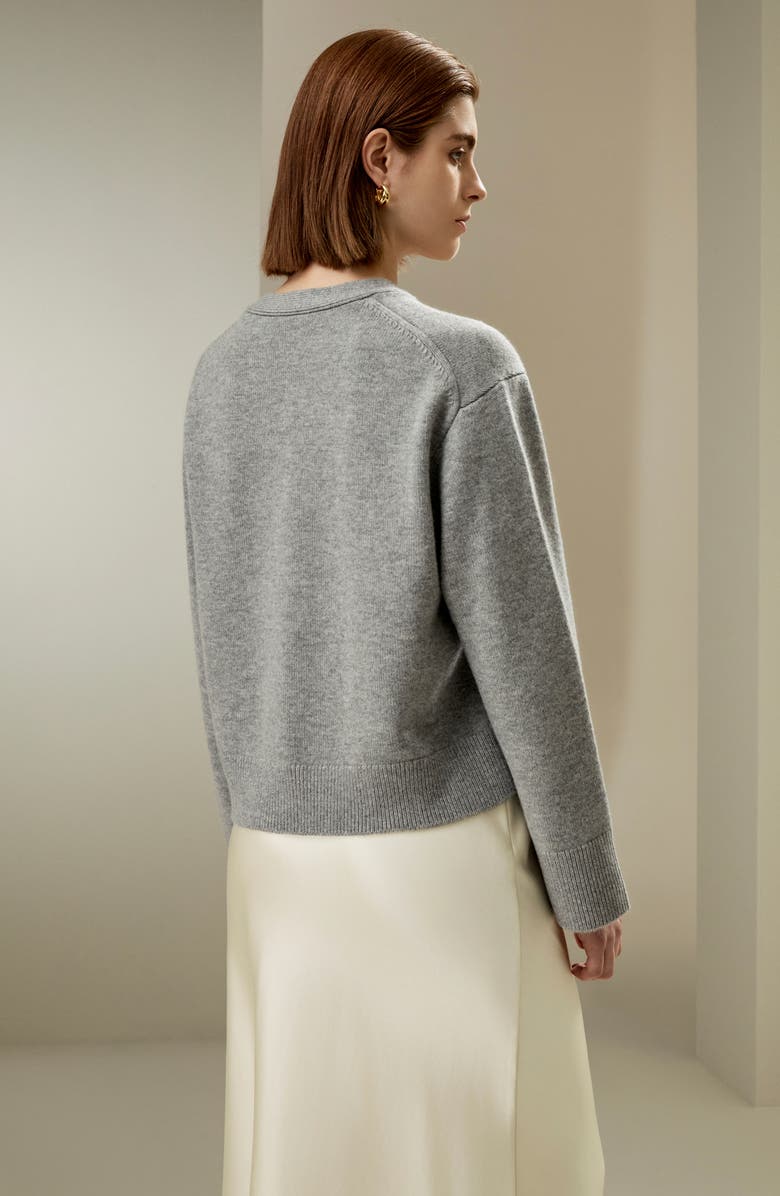 Lilysilk Cropped Wool-Cashmere Blend Cardigan Sweater for Women, Alternate, color, Mixed Gray