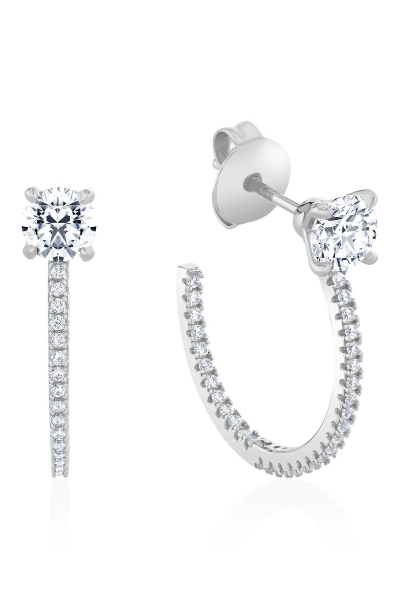 Brilliant-Cut Pavé Cubic Zirconia Huggie Hoop Earrings, Main, color, PURE PLATINUM / CLEAR STONE