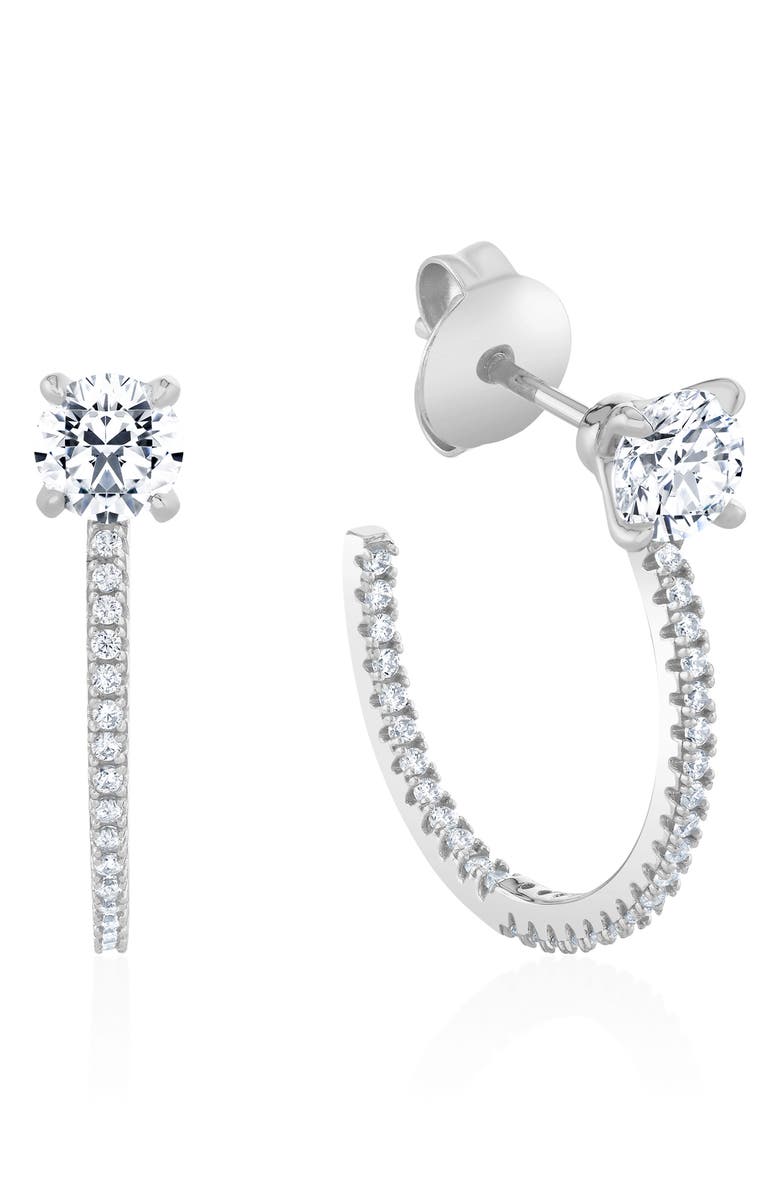 Crislu Brilliant-Cut Pavé Cubic Zirconia Huggie Hoop Earrings, Main, color, Pure Platinum / Clear Stone