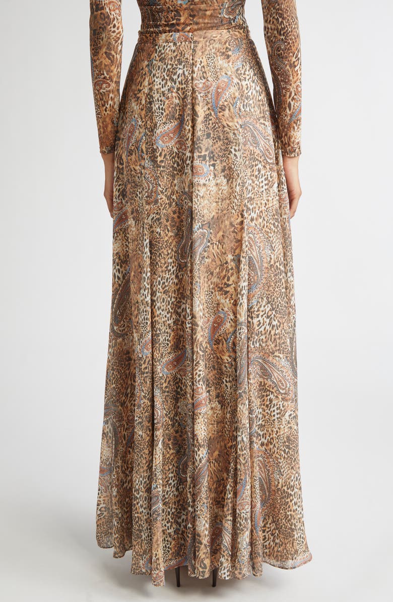 L'AGENCE Patricia Print Maxi Skirt, Alternate, color, Brown/ Blue Valencia Leopard