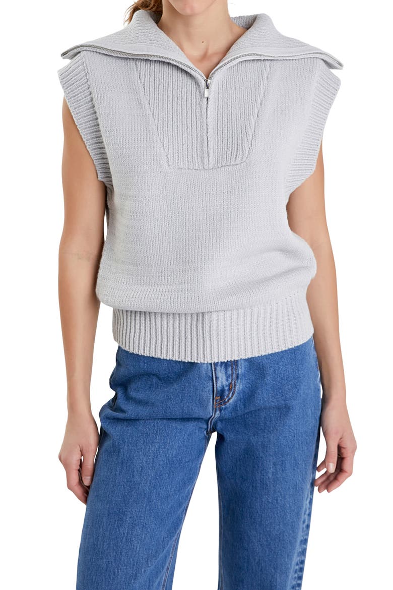 Zip Mock Neck Cap Sleeve Sweater, Alternate, color, GREY