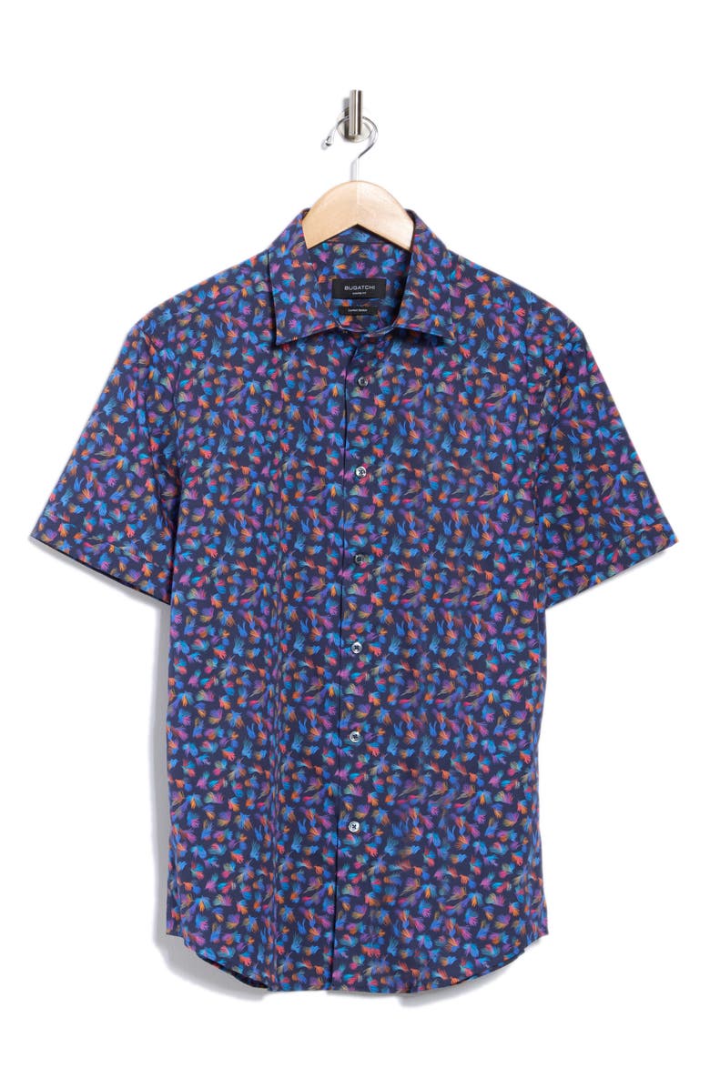 Bugatchi Orson Short Sleeve Stretch Cotton Button-Up Shirt, Alternate, color, Midnight
