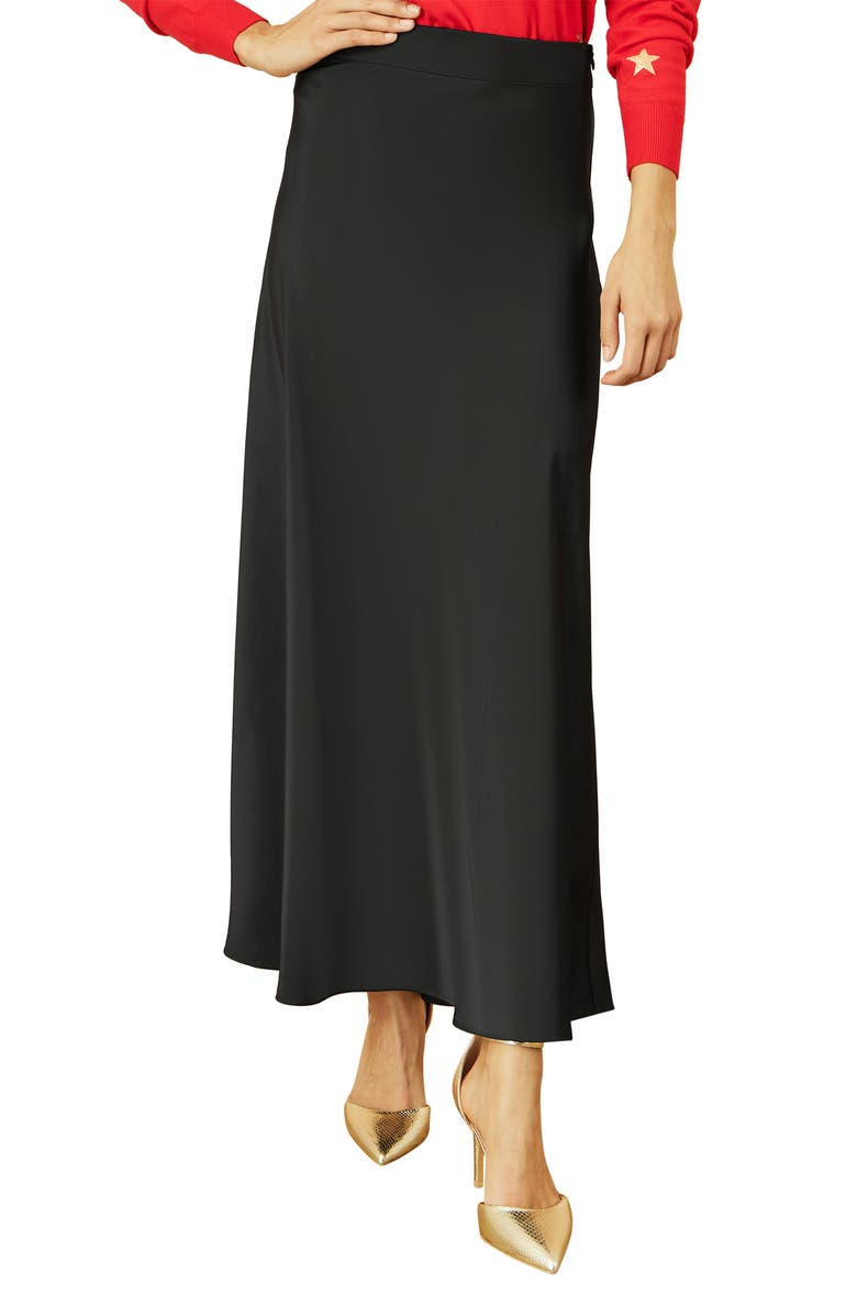 Yumi Smart Satin Midi Skirt, Alternate, color, Black