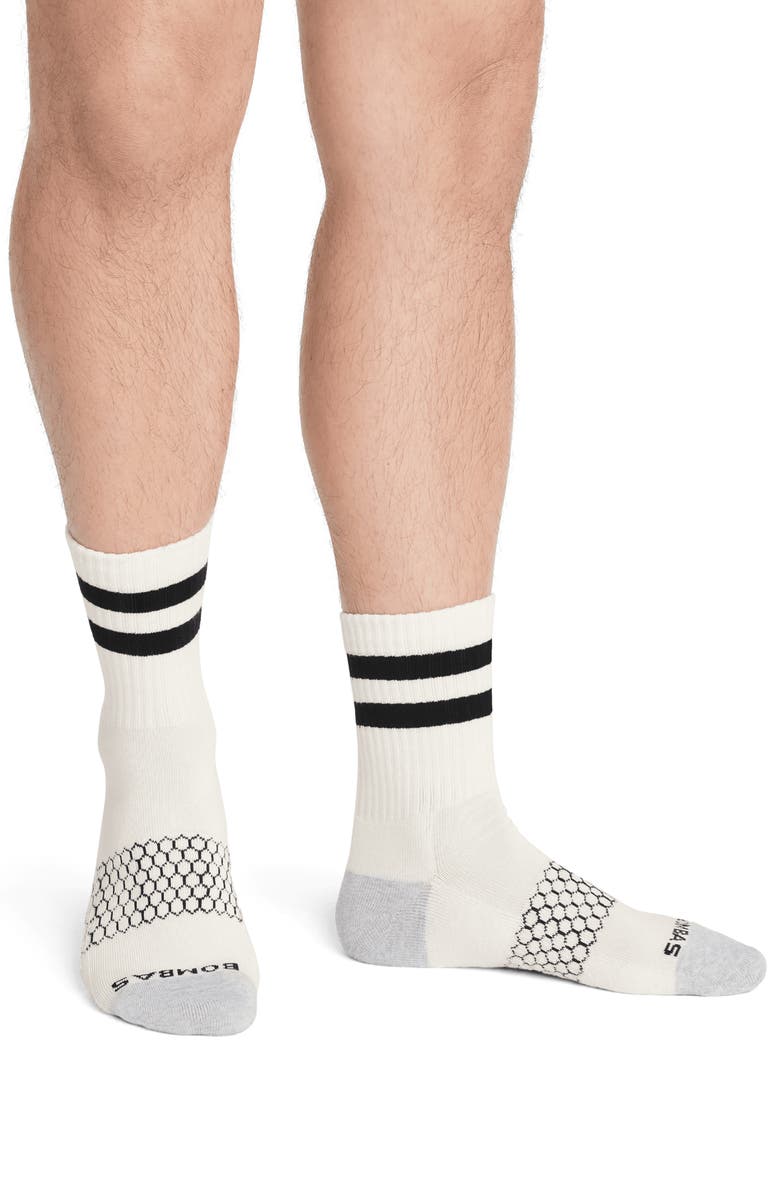 Bombas Core Vintage Stripe Quarter Crew Socks, Alternate, color, Soft White/ Black