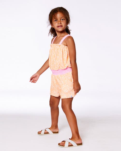 Deux Par Deux Girl's Printed Terry Cloth Romper Vibrant Orange And White In Vibrant Orange White And Mauve