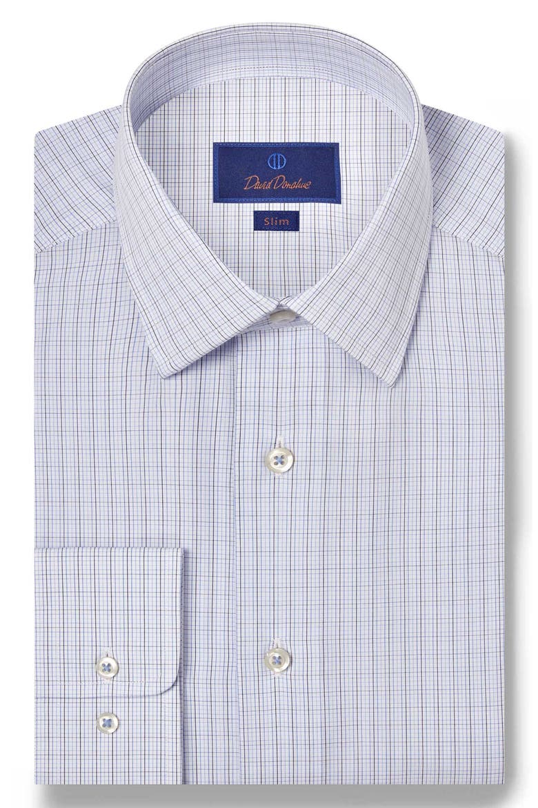 Slim Fit Tattersall Check Cotton Dress Shirt, Main, color, WHITE/ BLUE