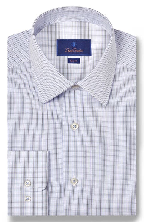 Slim Fit Tattersall Check Cotton Dress Shirt
