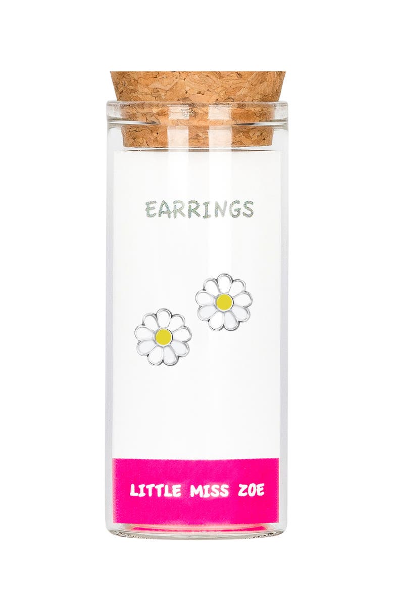Little Miss Zoe Kids' Sterling Silver Daisy Stud Earrings in Gift Bottle, Main, color, White/ Pink