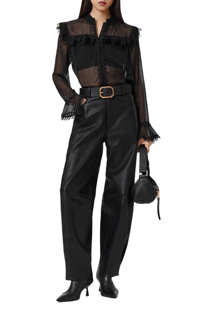 AllSaints Ciara Ruffle Shirt, Alternate, color, Black