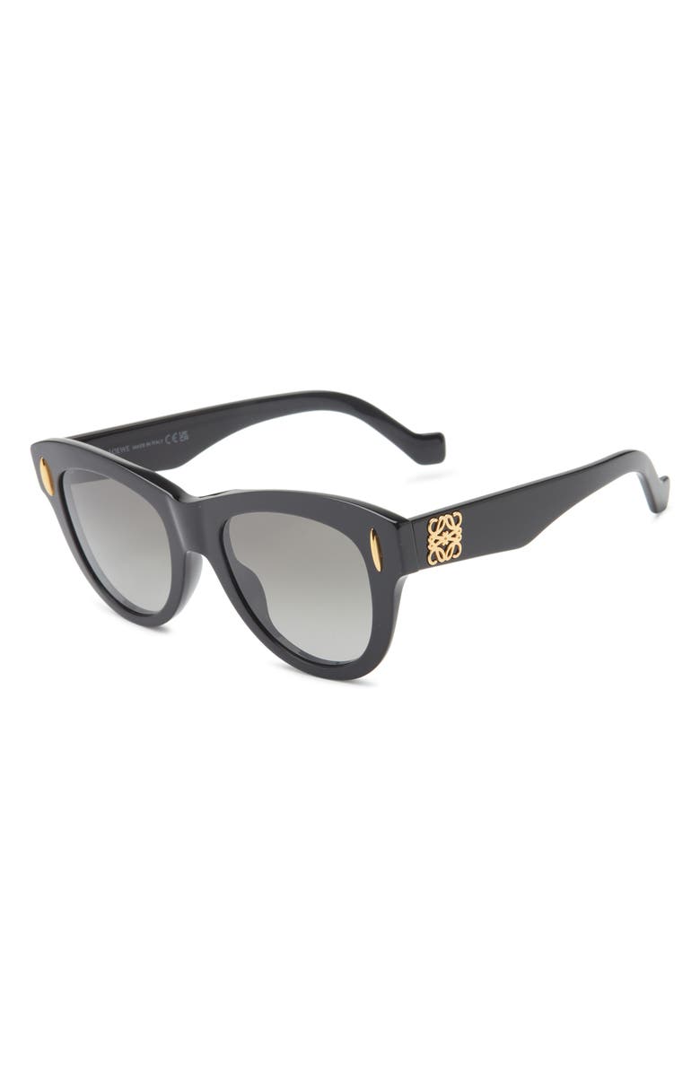 Loewe Anagram Round Sunglasses, Alternate, color, Shiny Black / Gradient Smoke