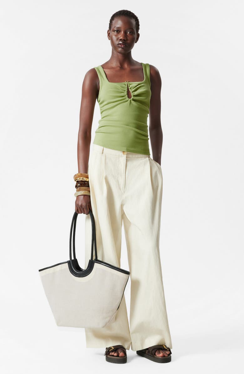 & Other Stories Metal Keyhole Stretch Cotton Tank, Alternate, color, Green Dusty Light