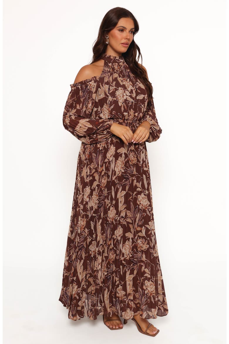 Hillary Floral Cold Shoulder Long Sleeve Maxi Dress, Alternate, color, BROWN FLORAL