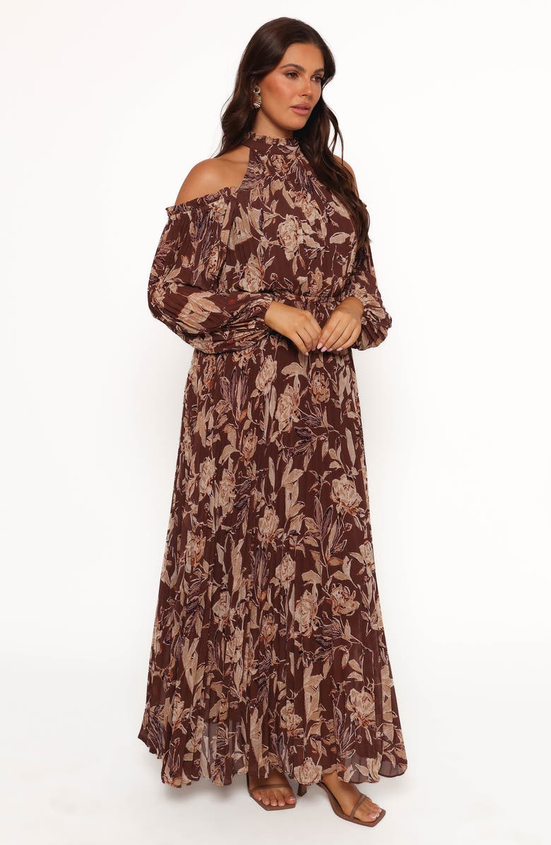 Petal & Pup Hillary Floral Cold Shoulder Long Sleeve Maxi Dress, Alternate, color, Brown Floral