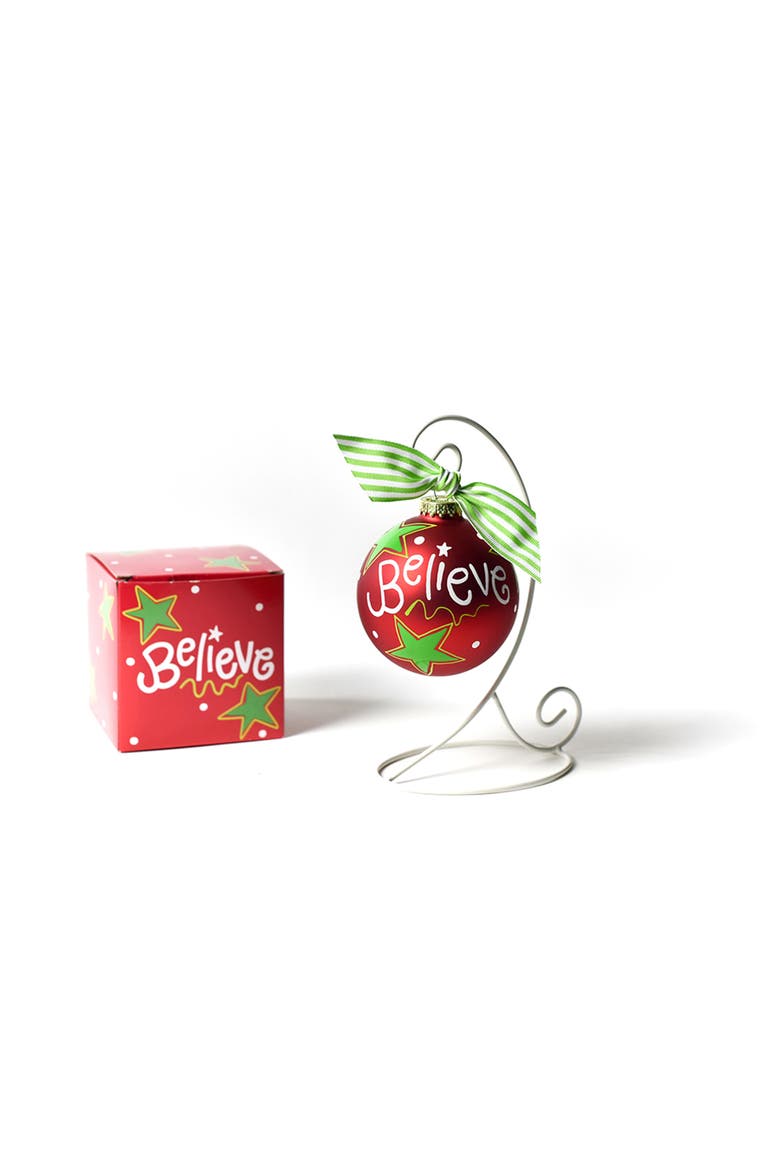 Believe Christmas Glass Ornament with White Stand, Main, color, Red