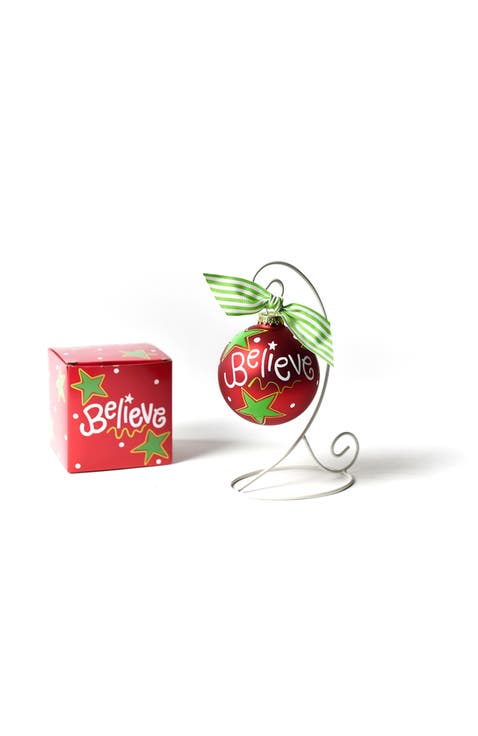 Believe Christmas Glass Ornament with White Stand