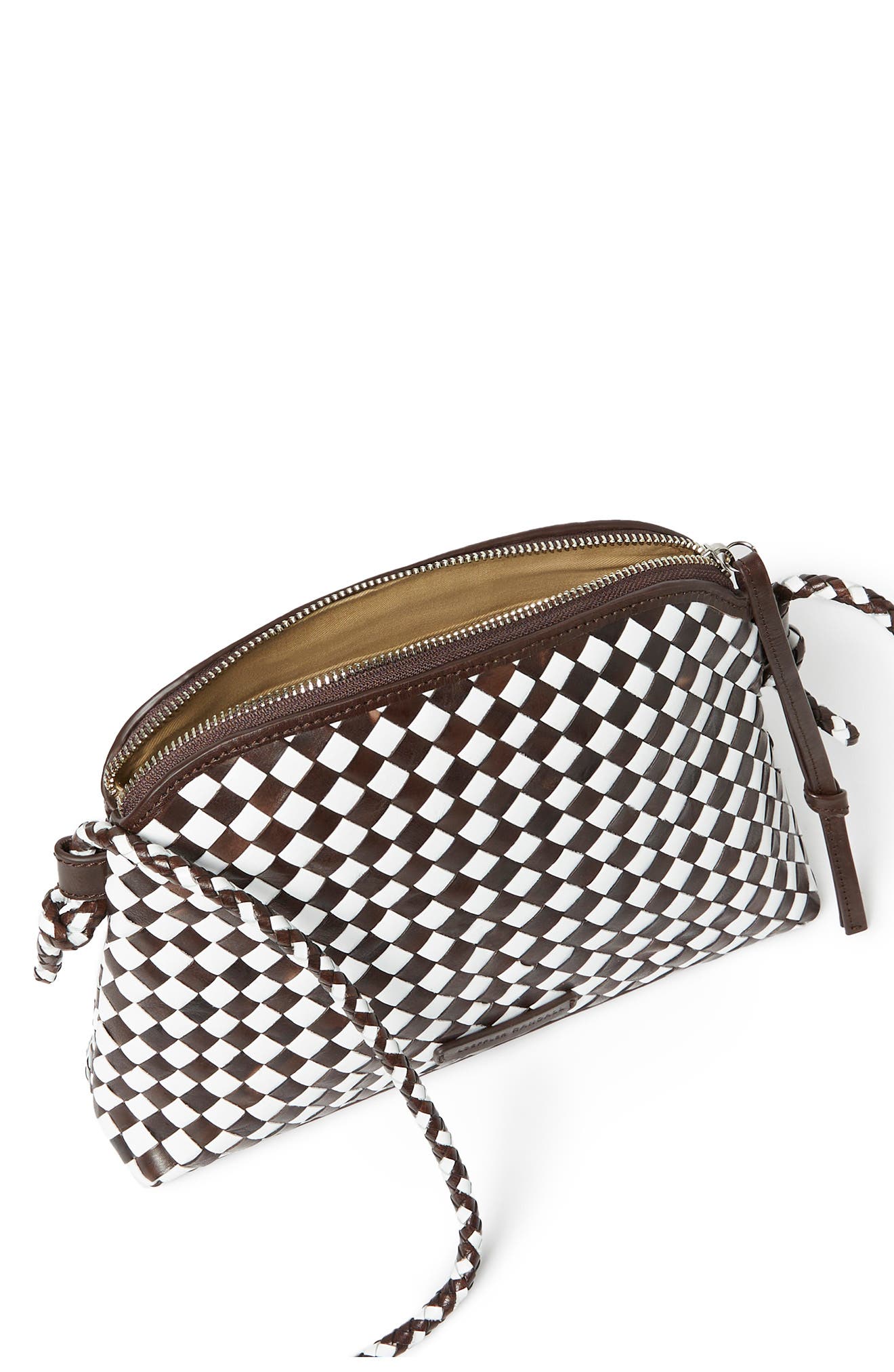 Loeffler Randall Mallory Woven Leather Crossbody Bag, Alternate, color, Chocolate/ White