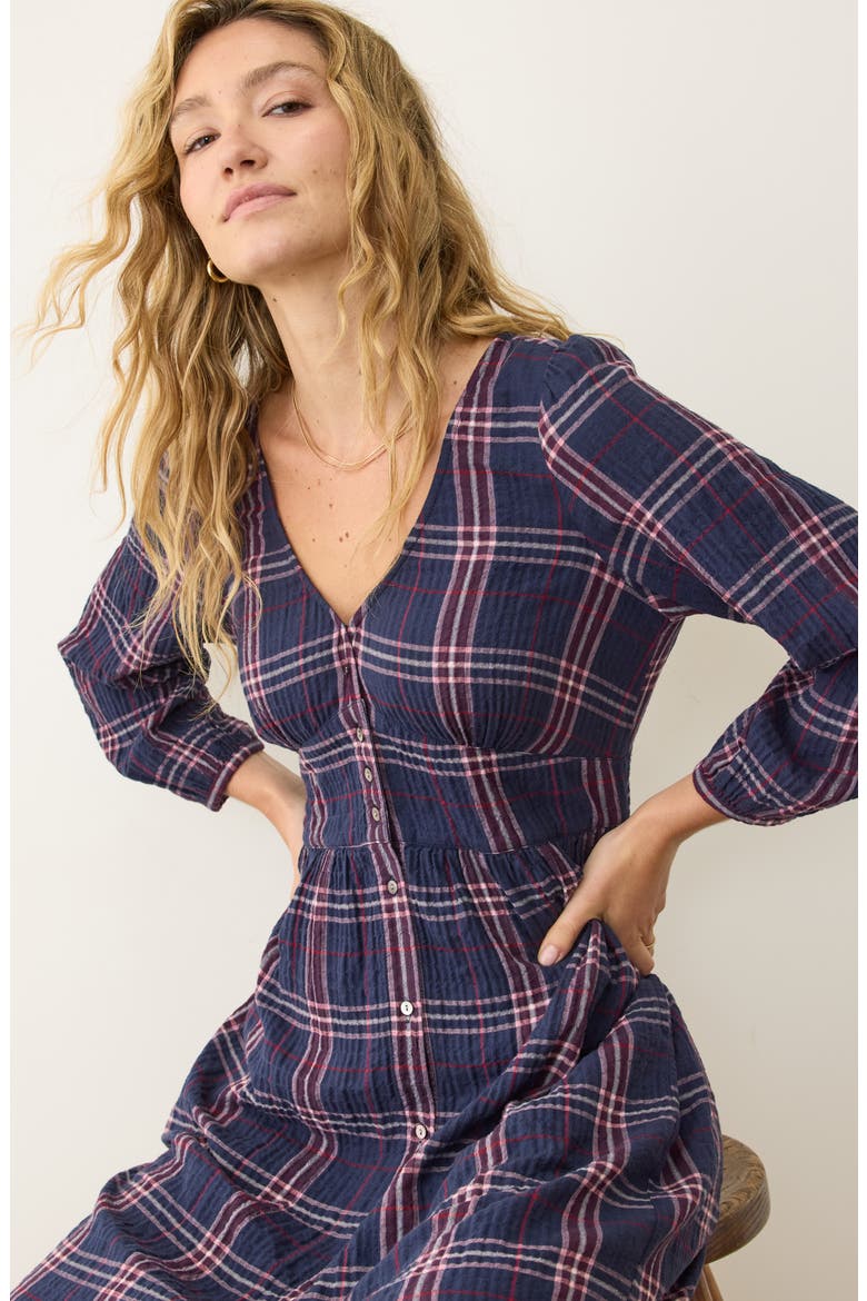 Maeve Plaid Long Sleeve Tiered Midi Dress, Alternate, color, TWILIGHT PLAID