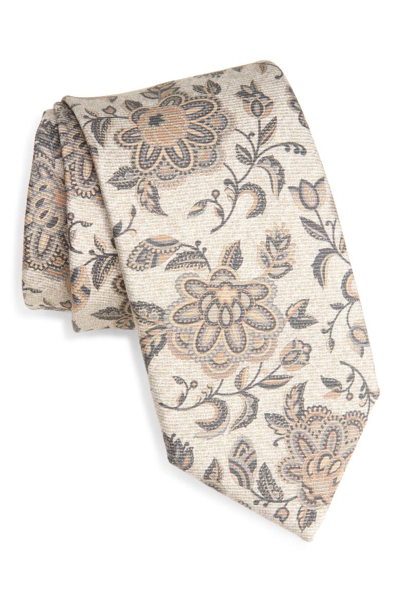 Floral Silk Tie, Main, color, OATMEAL