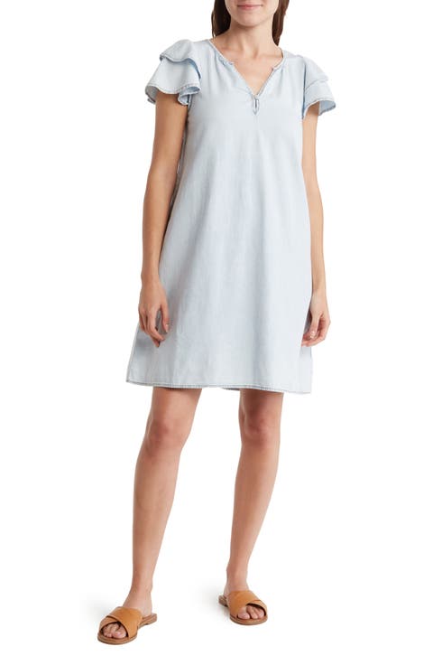 Double Ruffle Sleeve Shift Dress