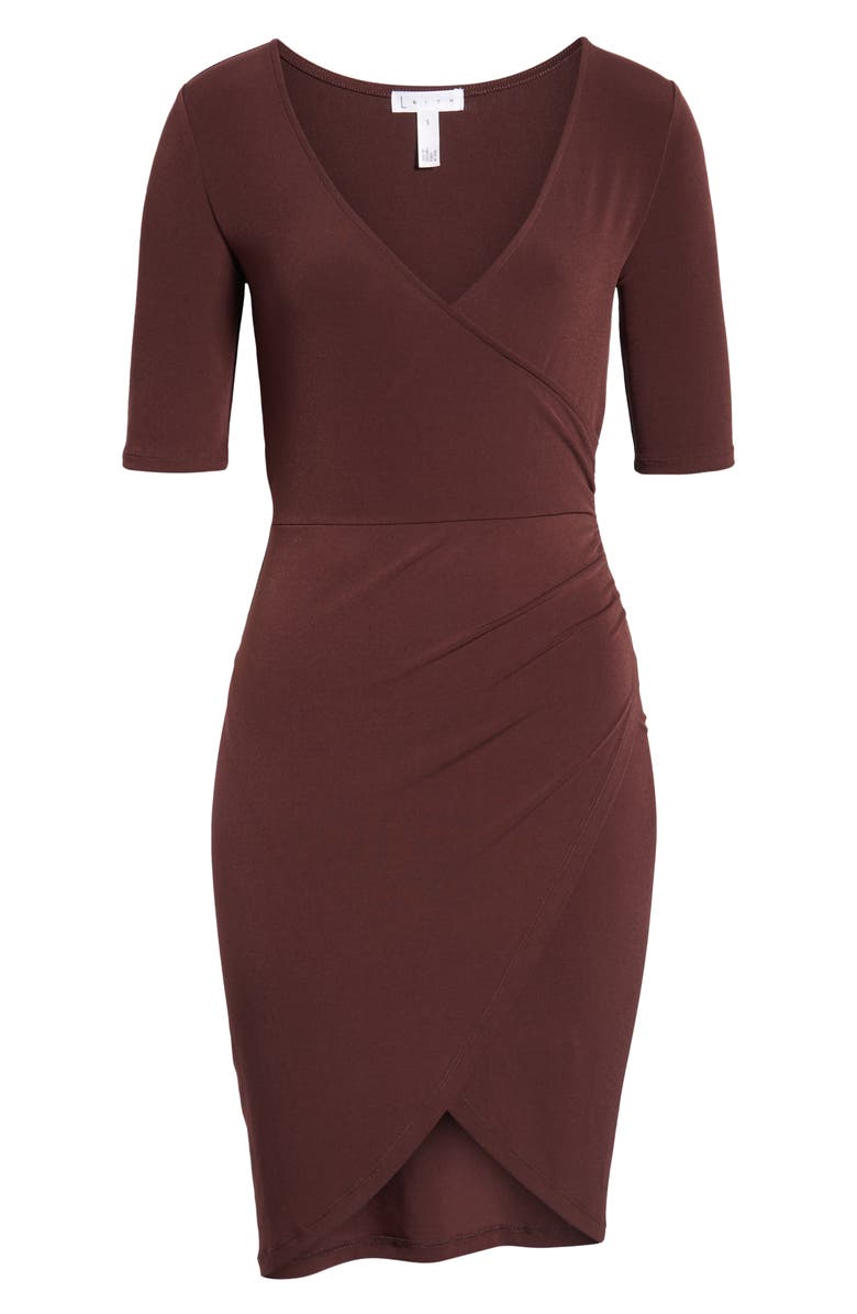 Leith Ruched Wrap Body-Con Dress, Alternate, color, 