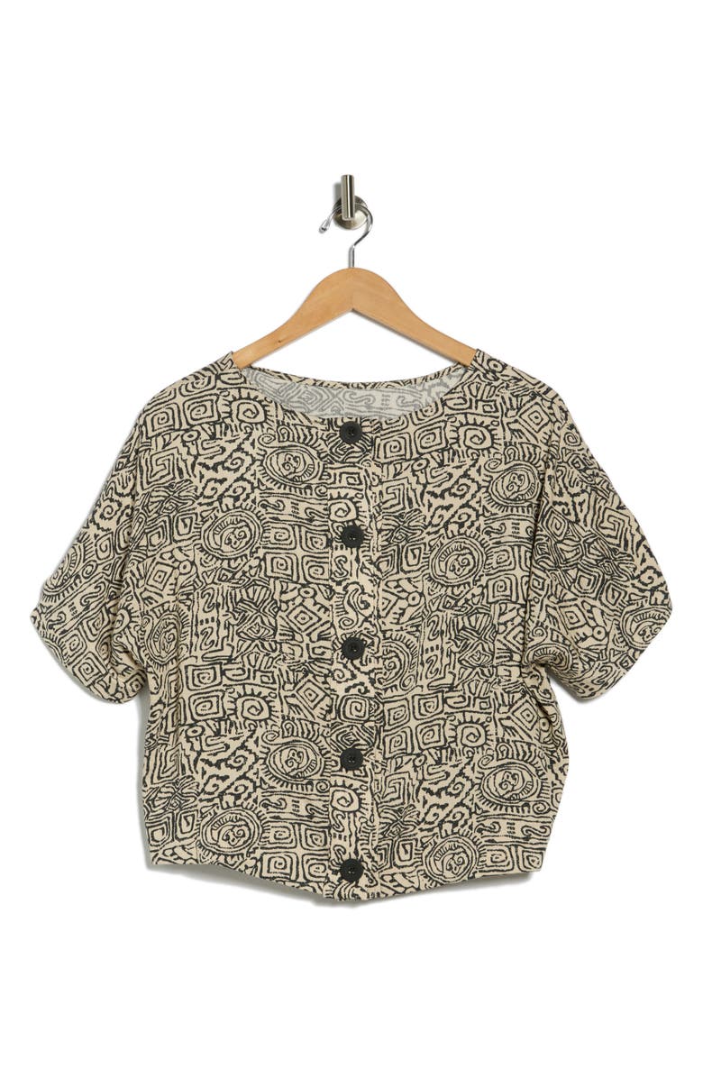 Adrianna Papell Boxy Short Sleeve Button-Up Top, Alternate, color, Black/ Cream