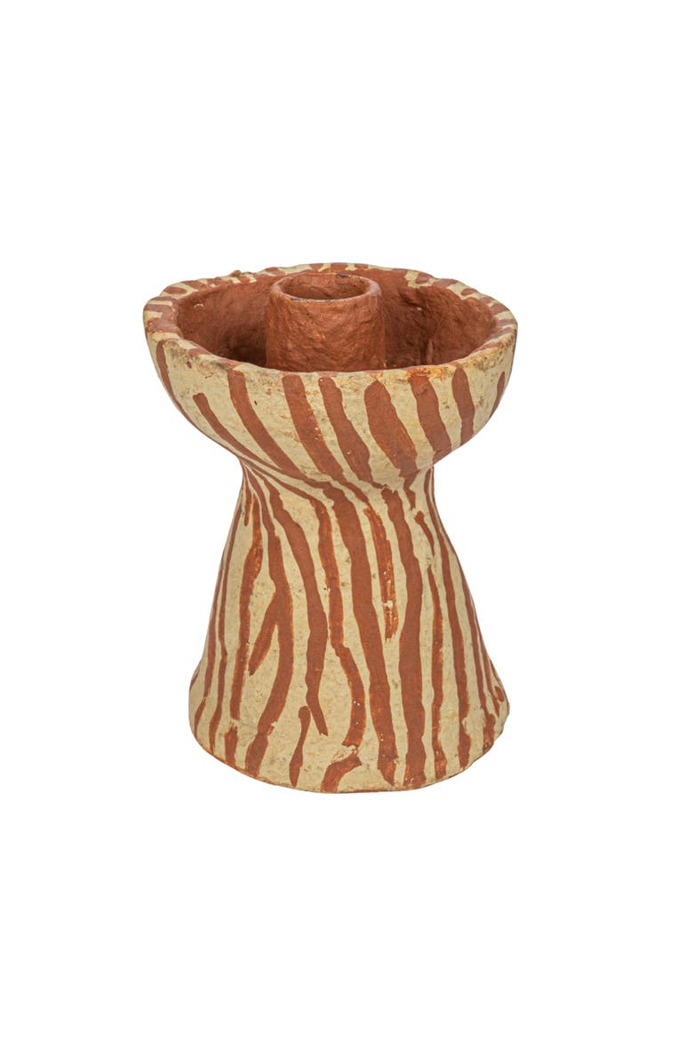 Round Decorative Hand-Painted Paper Mache Taper Holder, Main, color, Brown