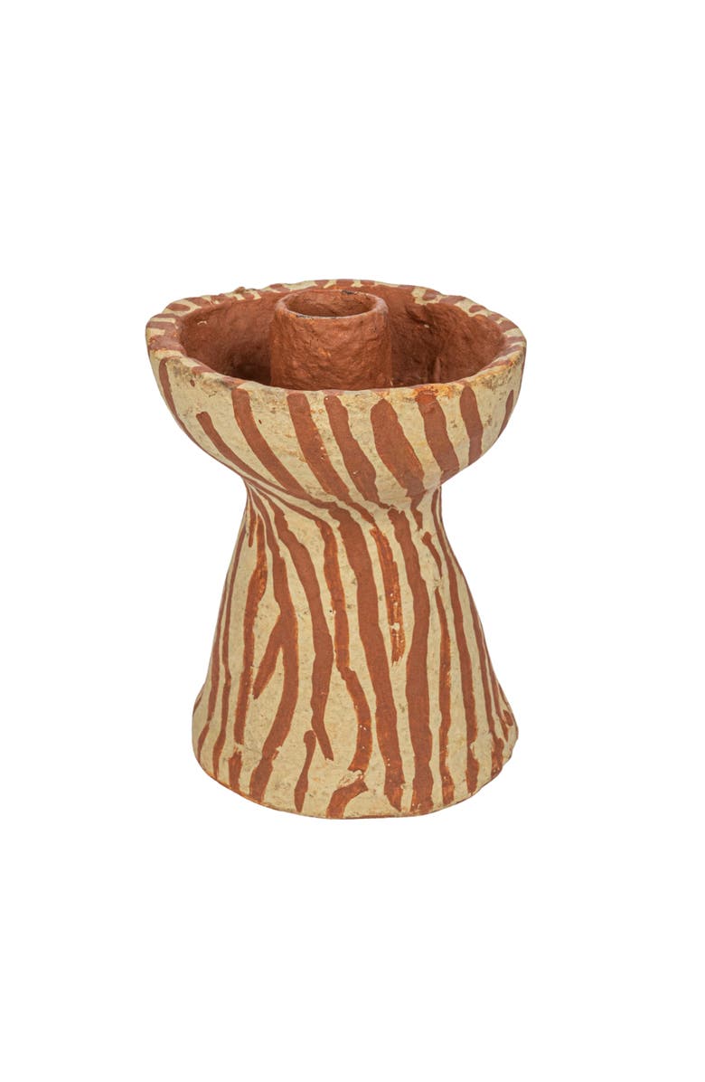 Storied Home Round Decorative Hand-Painted Paper Mache Taper Holder, Main, color, Brown
