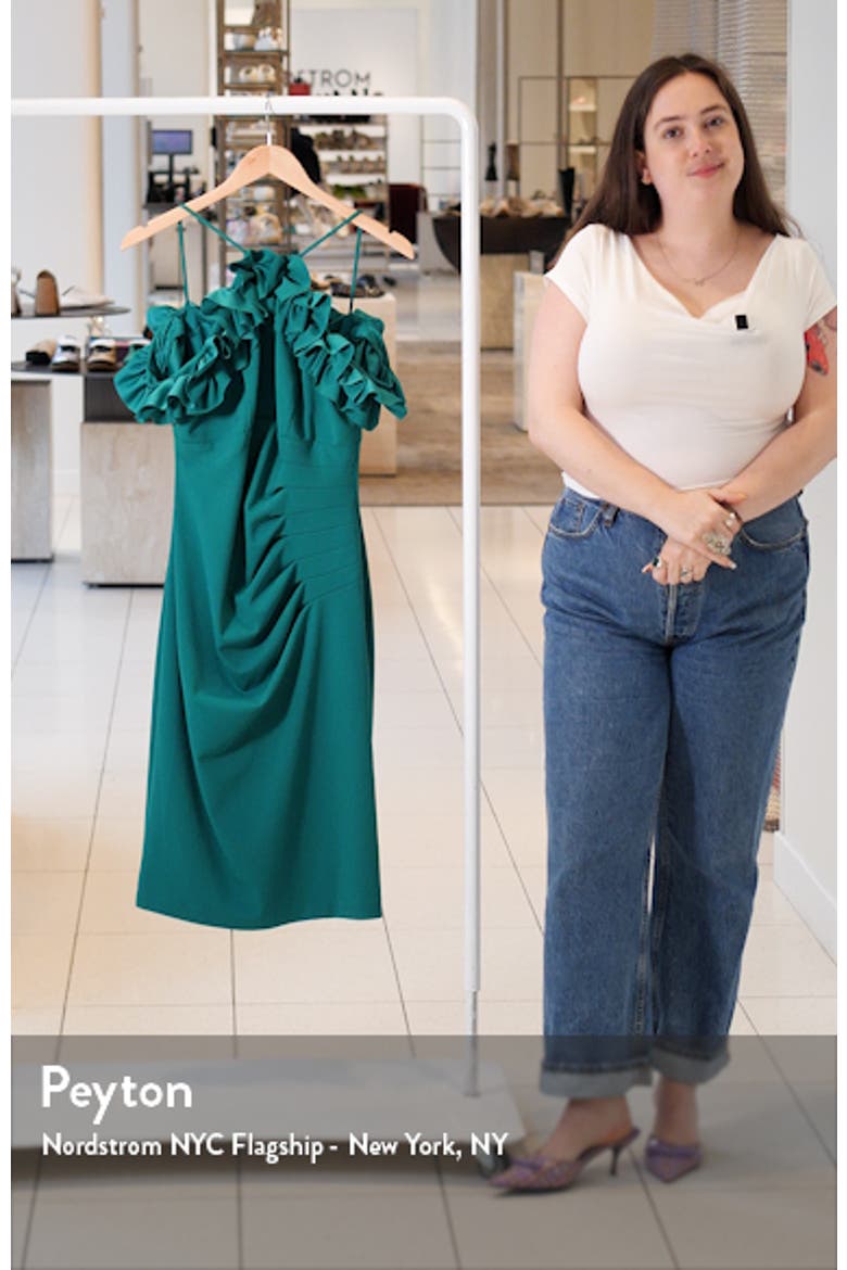 Ruffle Off the Shoulder Scuba Crepe Sheath Dress video