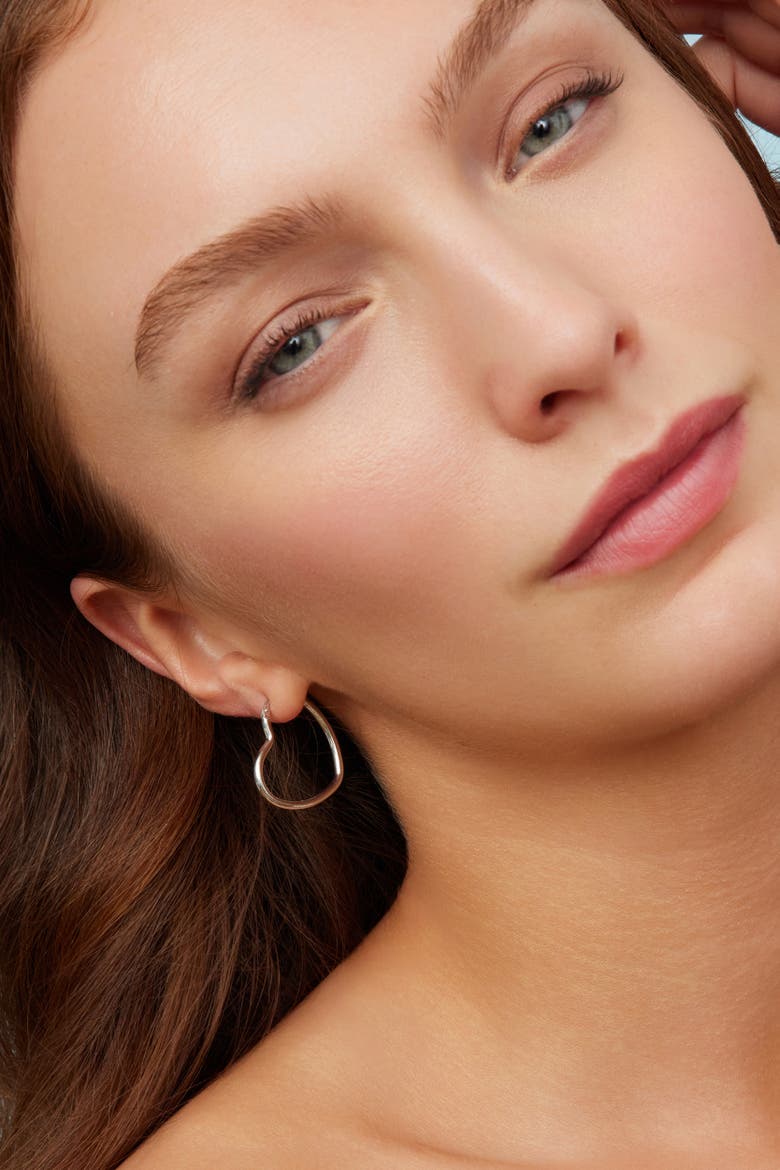 Sterling Silver Sweetheart Hoops, Alternate, color, Silver