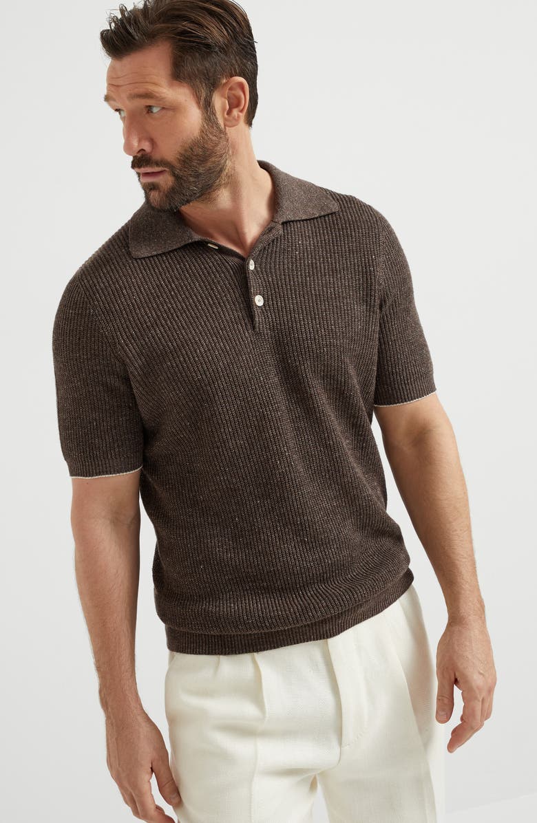 Brunello Cucinelli Half English rib knit polo, Alternate, color, 