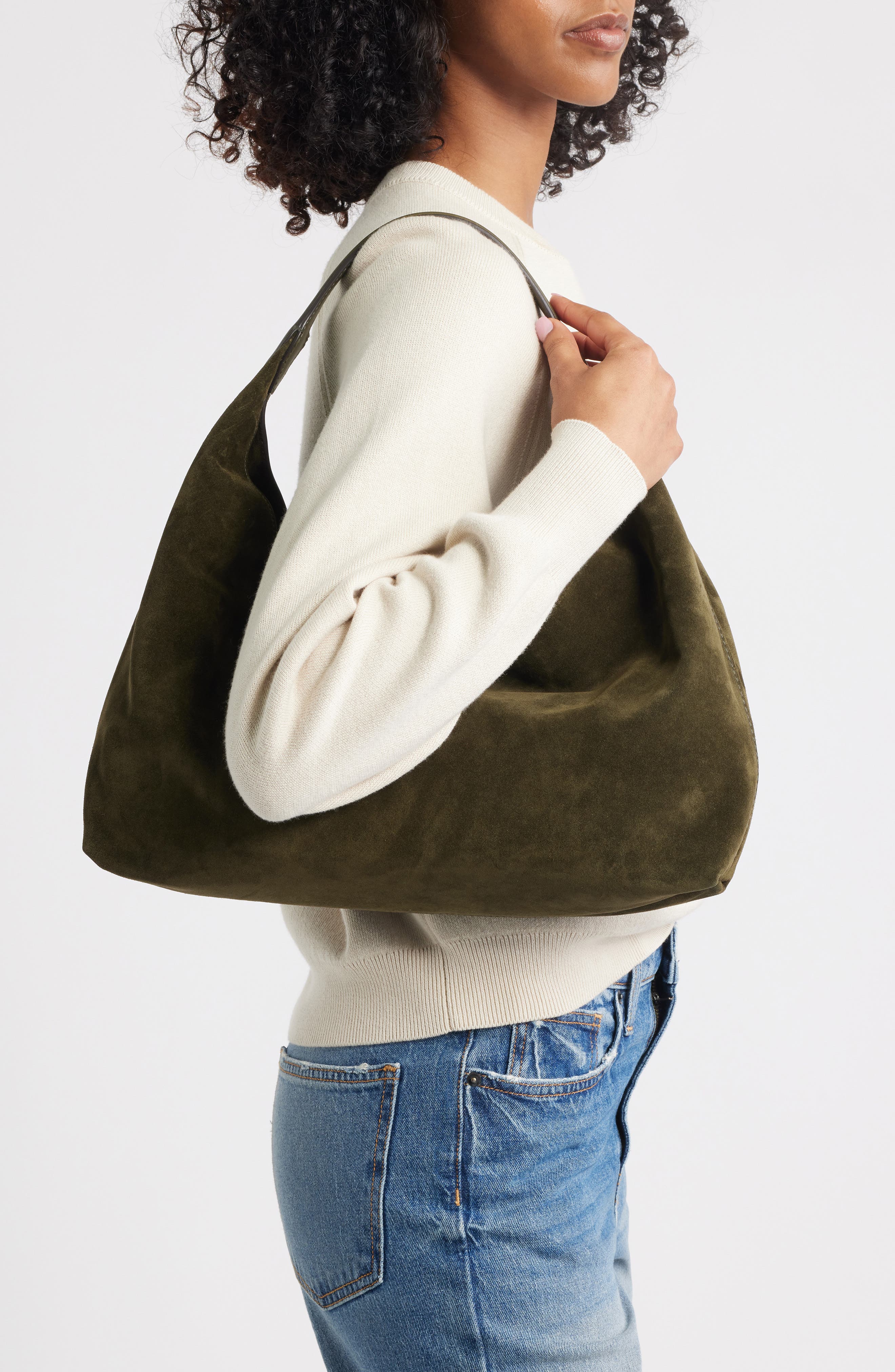 The Mylie Suede Shoulder Bag, Alternate, color, LODEN