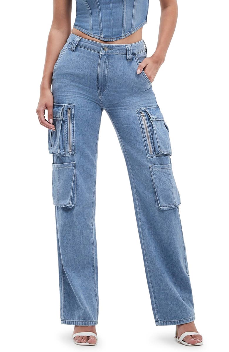 GUESS Kori Cargo Straight Leg Jeans, Main, color, 