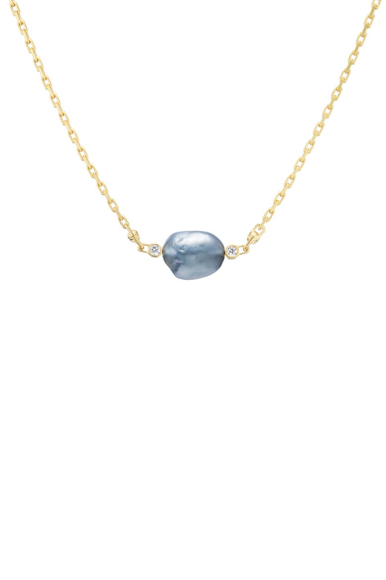 Machina Akoya Pearl & Bezel Set Diamond Necklace, Main, color, YELLOW GOLD