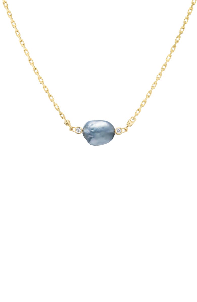 Uniform Object Machina Akoya Pearl & Bezel Set Diamond Necklace, Main, color, Yellow Gold
