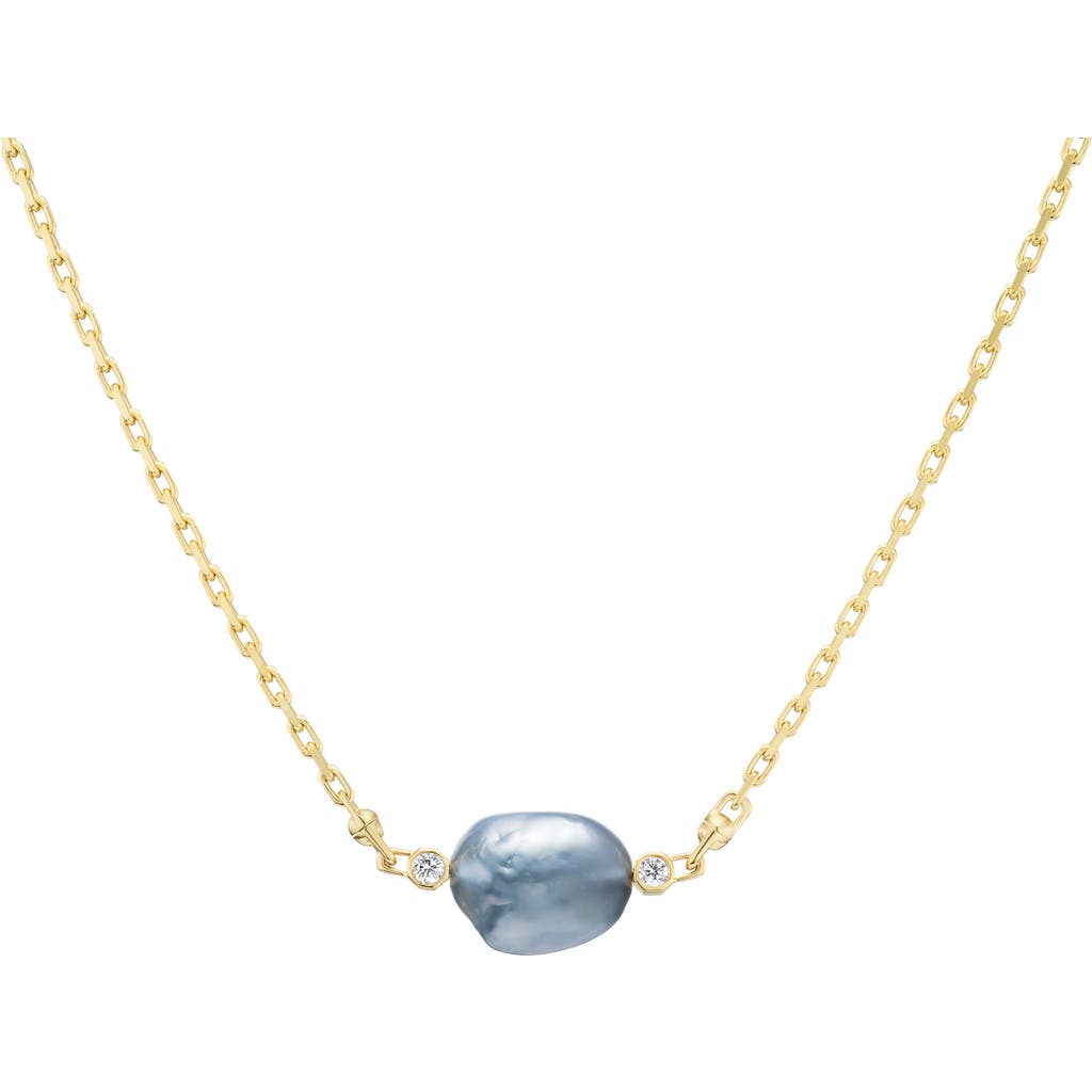 Uniform Object Machina Akoya Pearl & Bezel Set Diamond Necklace In Gold