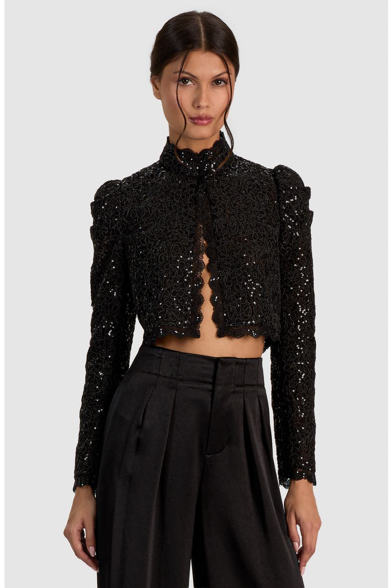 Thomasina Embellished Lace Jacket, Alternate, color, BLACK