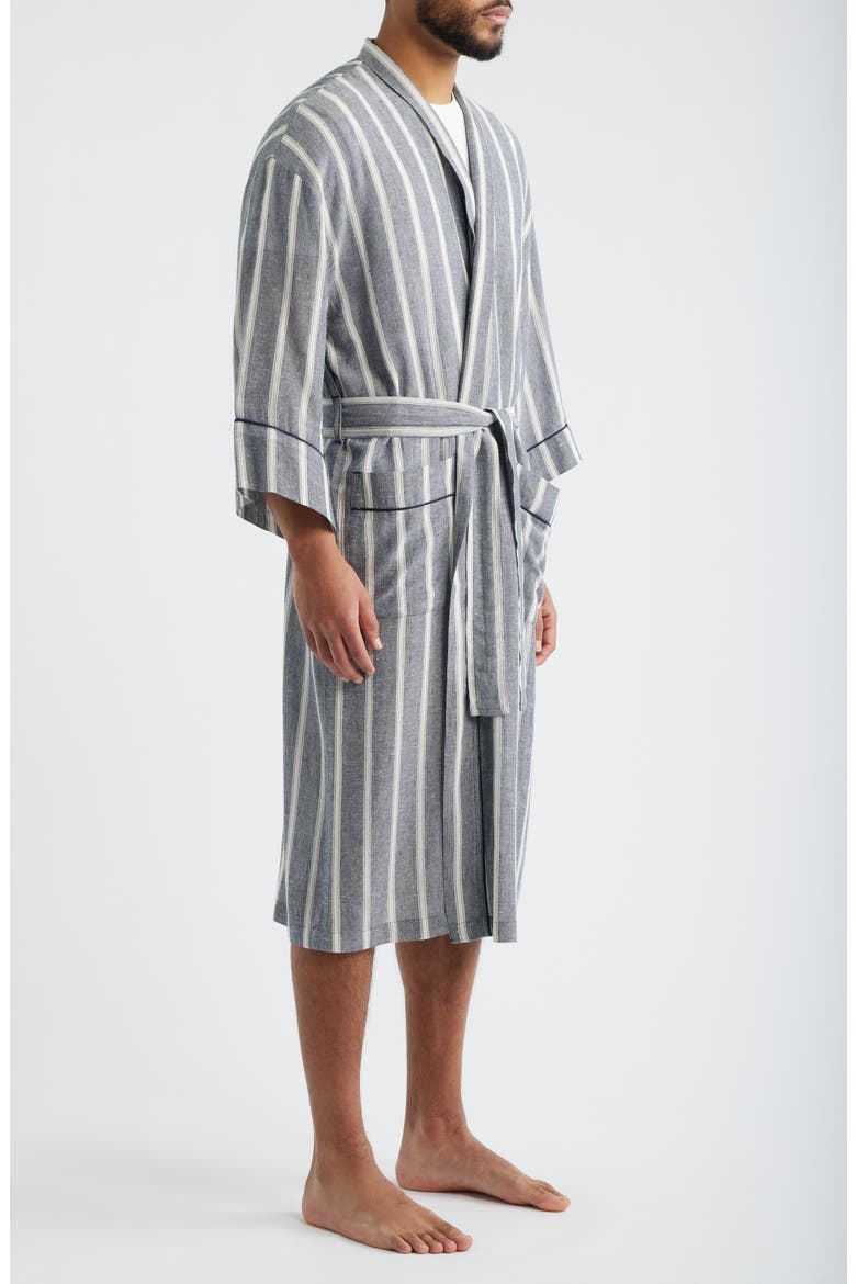 Textured Retreat Stripe Shawl Collar Woven Cotton Robe, Alternate, color, NAVY/ BEIGE