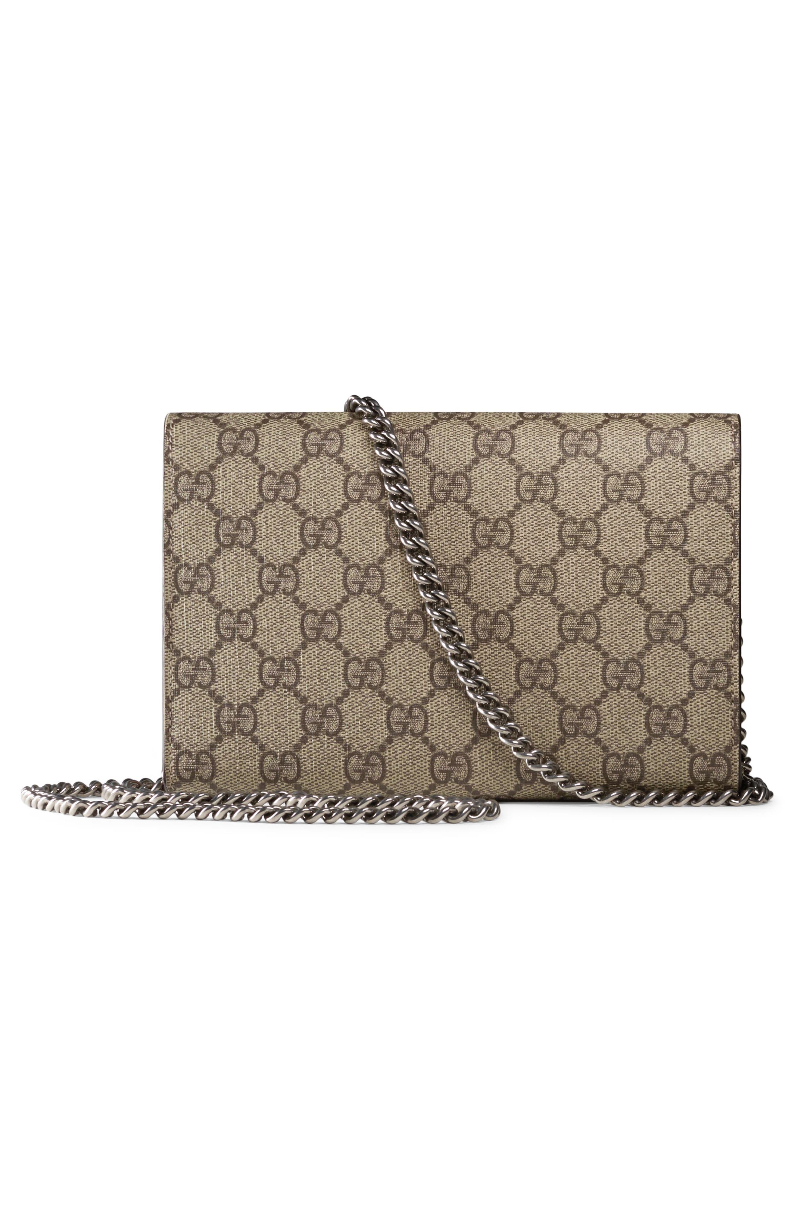 GG Supreme Canvas Wallet on a Chain, Alternate, color, BEIGE EBONY/TAUPE