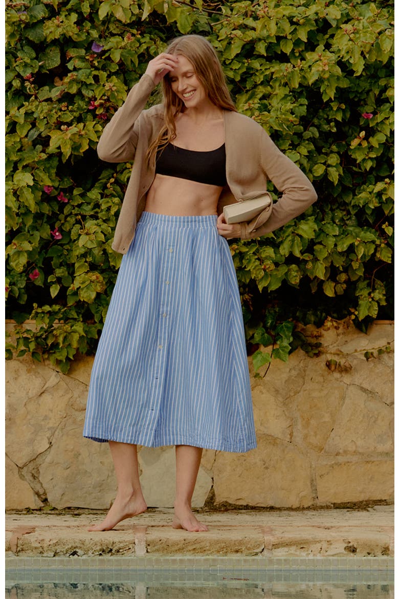 Organic Cotton Sunset Lightweight Cotton Button Skirt, Alternate, color, Blue Bondi Stripe