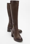 Prologue Shoes Moreni Stretch Buckle Block Heel Knee High Boot