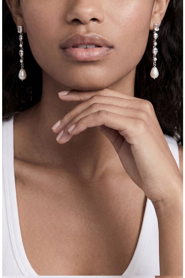 Gleaming Cubic Zirconia Linear Earrings, Alternate, color, SILVER