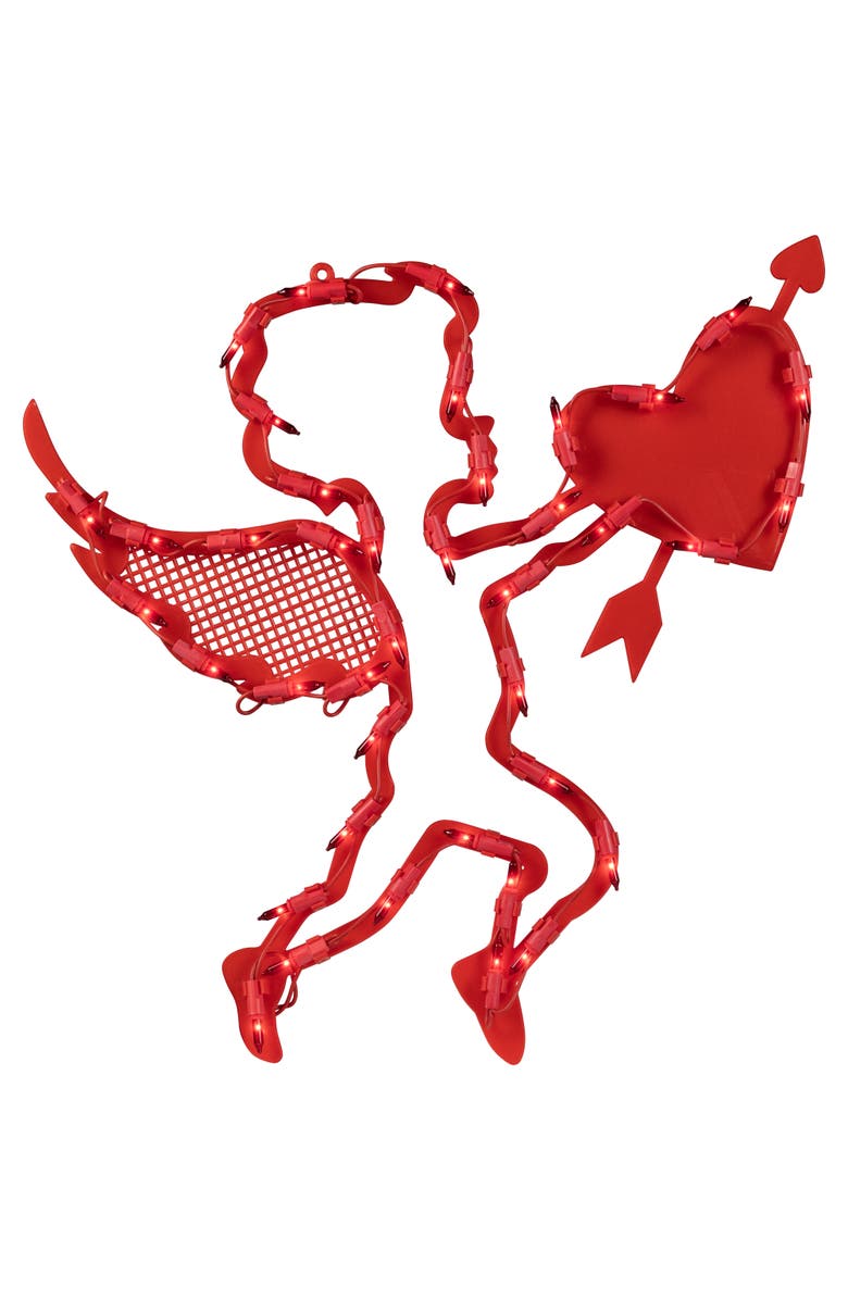 Northlight Lighted Cupid with Heart Valentine's Day Window Silhouette - 17" - Red, Main, color, 
