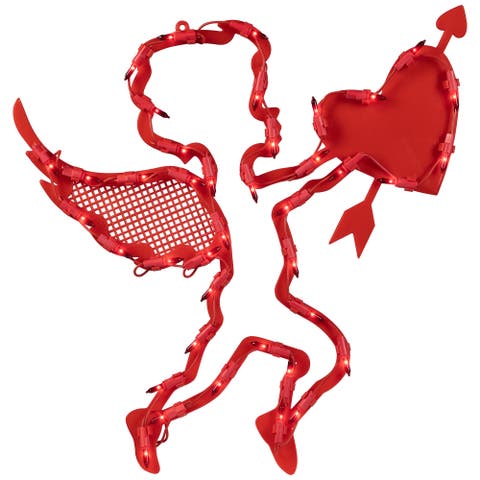 Lighted Cupid with Heart Valentine's Day Window Silhouette - 17" - Red