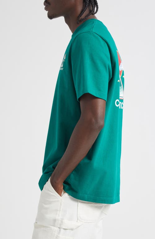 Casablanca Graphic Print Green Cotton T-shirt With Crew Neck Design In Blue