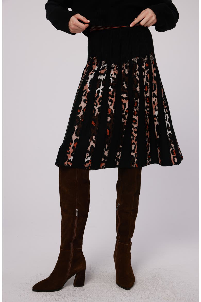 Hutch Animal Print Pleated Sweater Skirt, Main, color, JUNGLE CAT SM/BLACK
