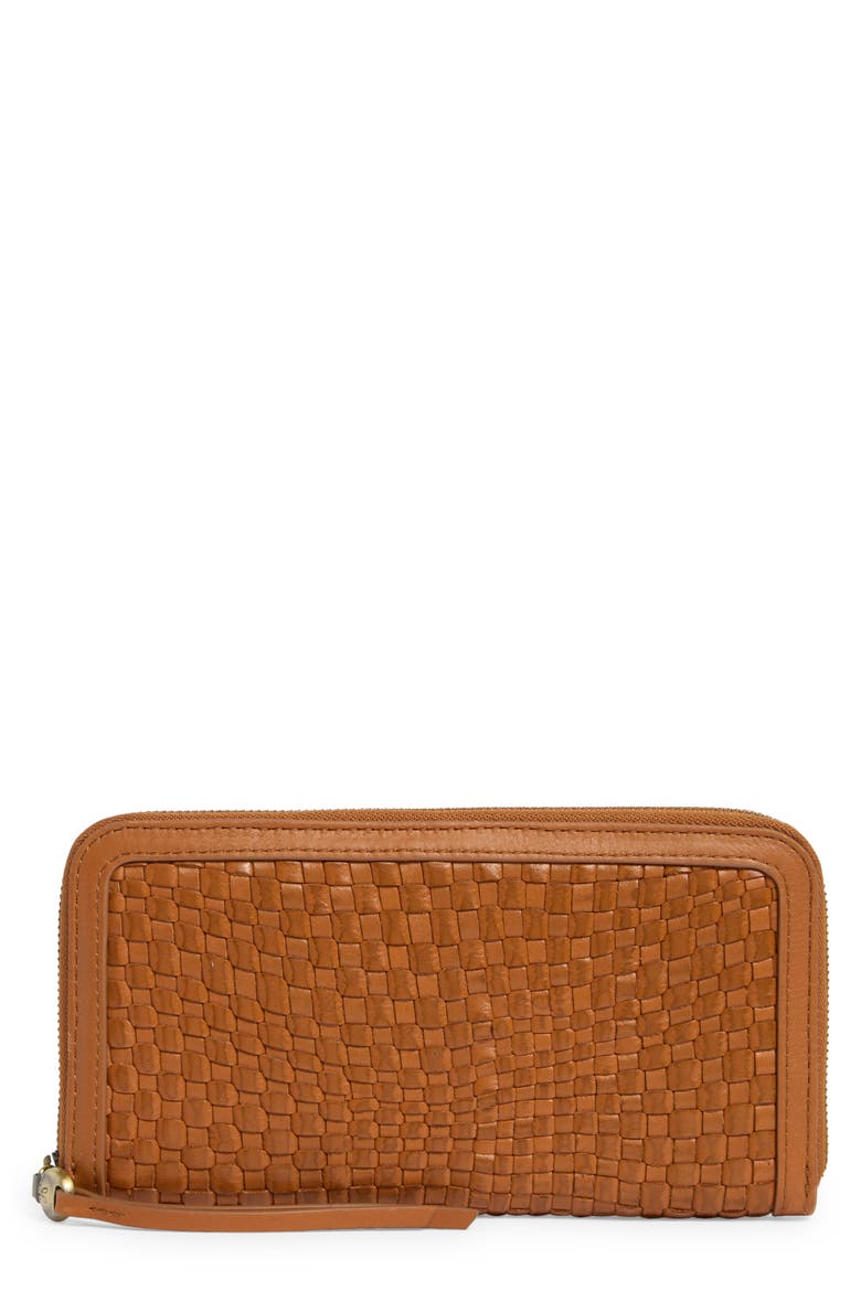 Large Nila Woven Leather Zip Around Wallet, Main, color, WHEAT